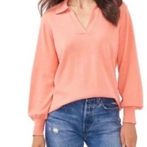 NWT Vince Camuto Collared Pullover Top- Coral